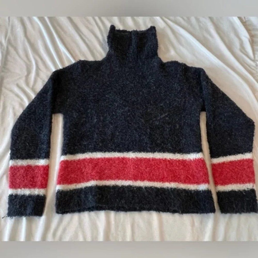 ANN TAYLOR black red striped turtleneck sweater, textured wool Medium - Picture 2 of 5